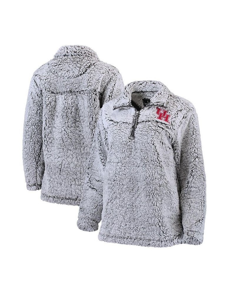 Women's Gray Houston Cougars Sherpa Super Soft Quarter Zip Pullover Jacket Gray $32.25 Jackets