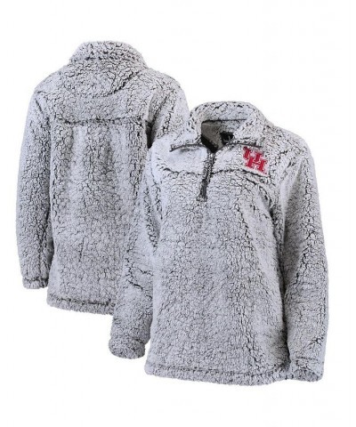 Women's Gray Houston Cougars Sherpa Super Soft Quarter Zip Pullover Jacket Gray $32.25 Jackets