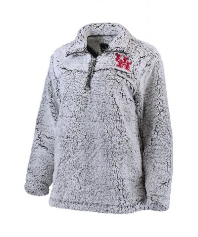 Women's Gray Houston Cougars Sherpa Super Soft Quarter Zip Pullover Jacket Gray $32.25 Jackets