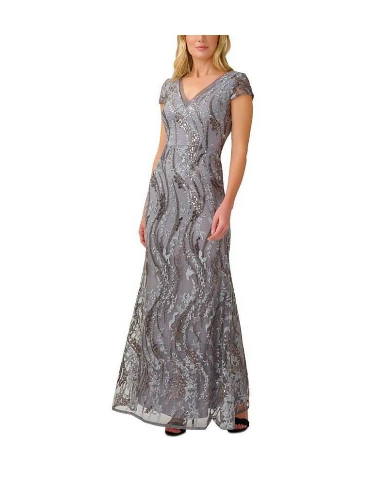 Women's Sequined Embroidered Gown Silver Multi $62.58 Dresses