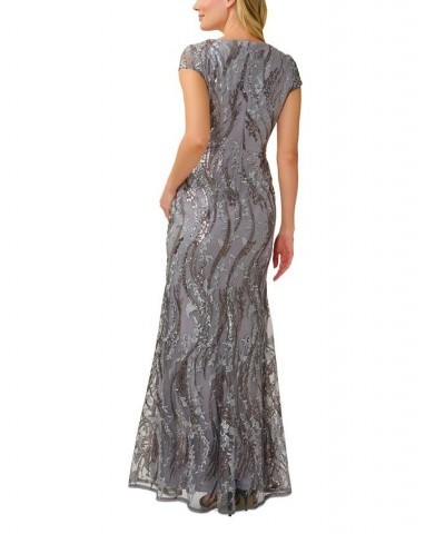 Women's Sequined Embroidered Gown Silver Multi $62.58 Dresses