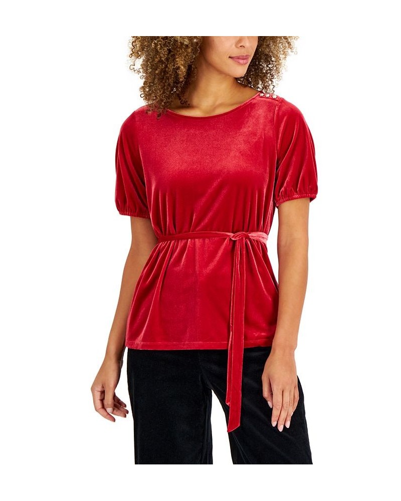 Women's Velvet Tie-Waist Top Red $18.08 Tops