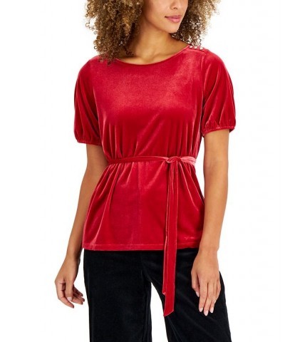 Women's Velvet Tie-Waist Top Red $18.08 Tops