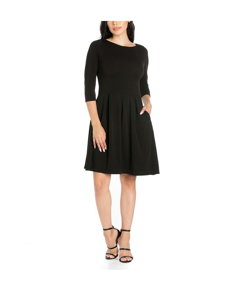 Women's Perfect Fit and Flare Pocket Dress Black $18.00 Dresses