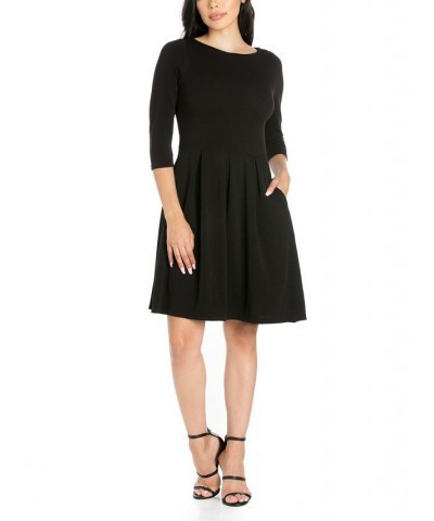 Women's Perfect Fit and Flare Pocket Dress Black $18.00 Dresses