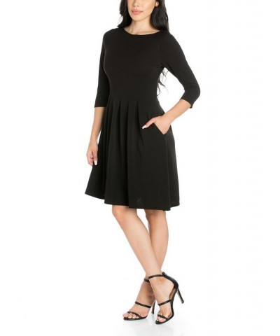 Women's Perfect Fit and Flare Pocket Dress Black $18.00 Dresses