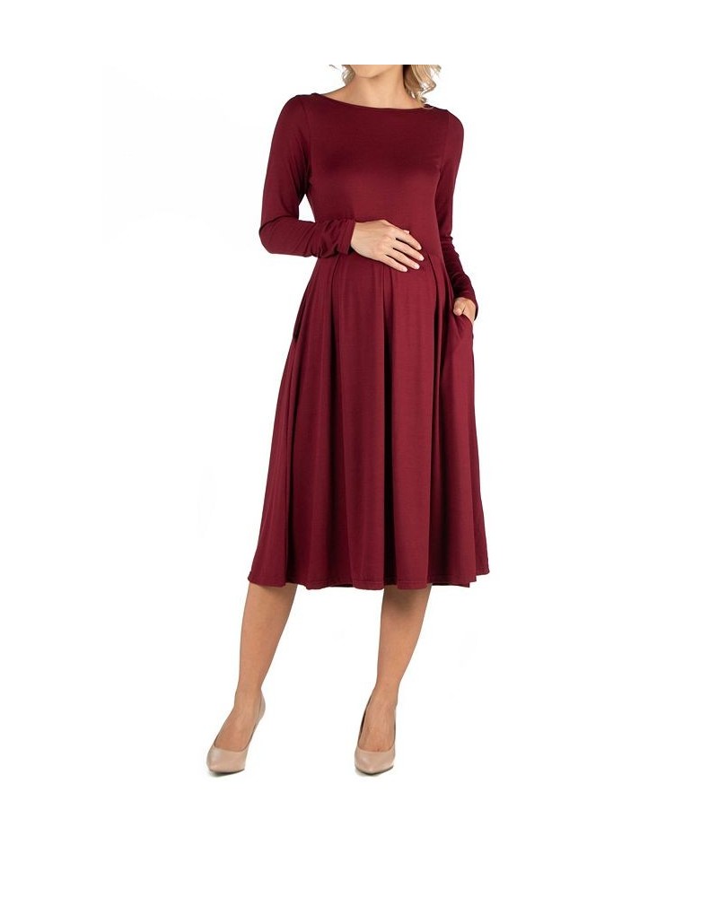 Midi Length Fit and Flare Pocket Maternity Dress Wheat $18.00 Dresses