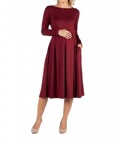 Midi Length Fit and Flare Pocket Maternity Dress Wheat $18.00 Dresses