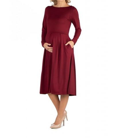 Midi Length Fit and Flare Pocket Maternity Dress Wheat $18.00 Dresses