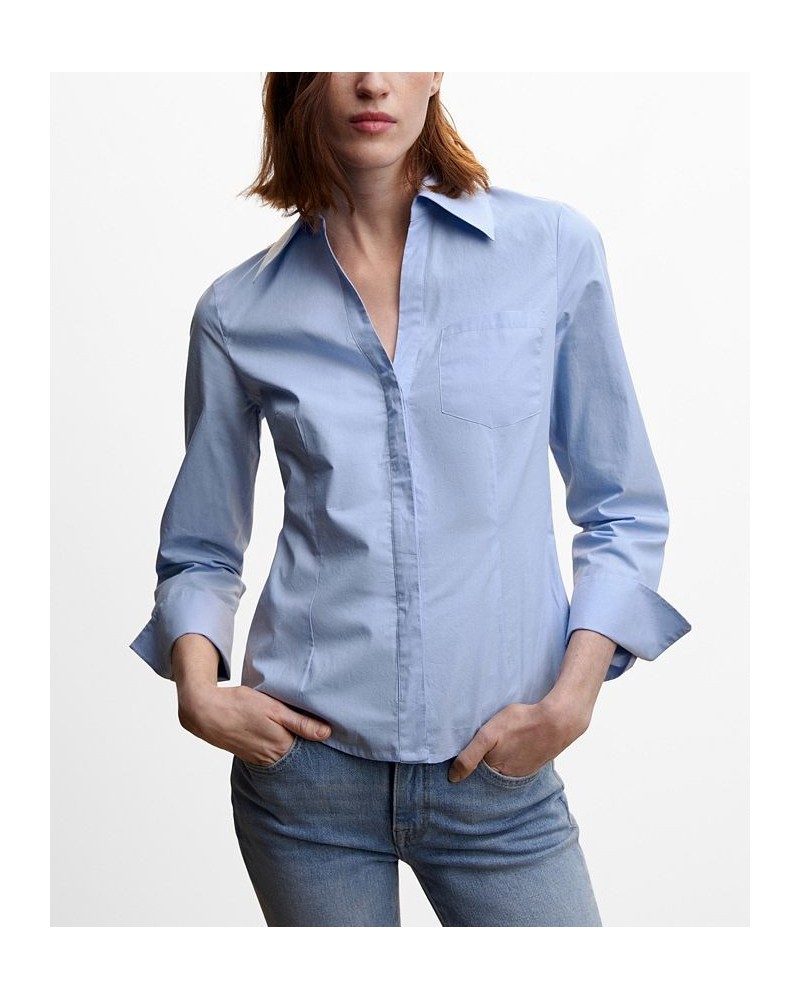 Women's Pleated Cotton Shirt Sky Blue $22.50 Tops