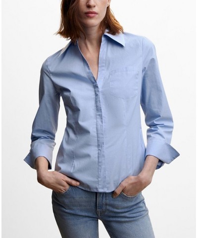 Women's Pleated Cotton Shirt Sky Blue $22.50 Tops