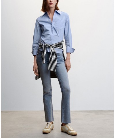 Women's Pleated Cotton Shirt Sky Blue $22.50 Tops