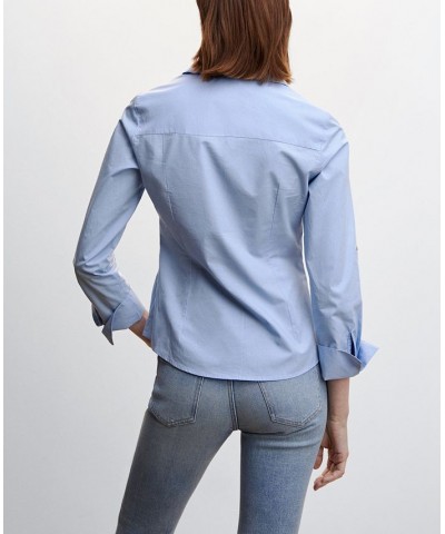 Women's Pleated Cotton Shirt Sky Blue $22.50 Tops