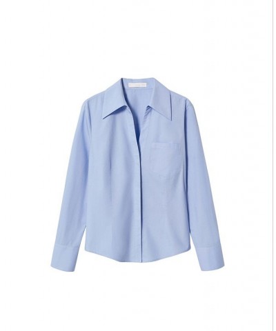 Women's Pleated Cotton Shirt Sky Blue $22.50 Tops