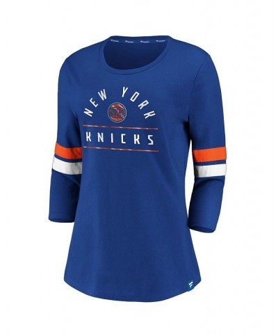 Women's Blue New York Knicks Iconic Prolific Modern Three-Fourth-Sleeve T-shirt Blue $23.39 Tops