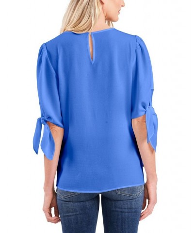 Women's Bow-Detail Puff-Sleeve Elbow Sleeve Blouse Tropic Night $28.27 Tops