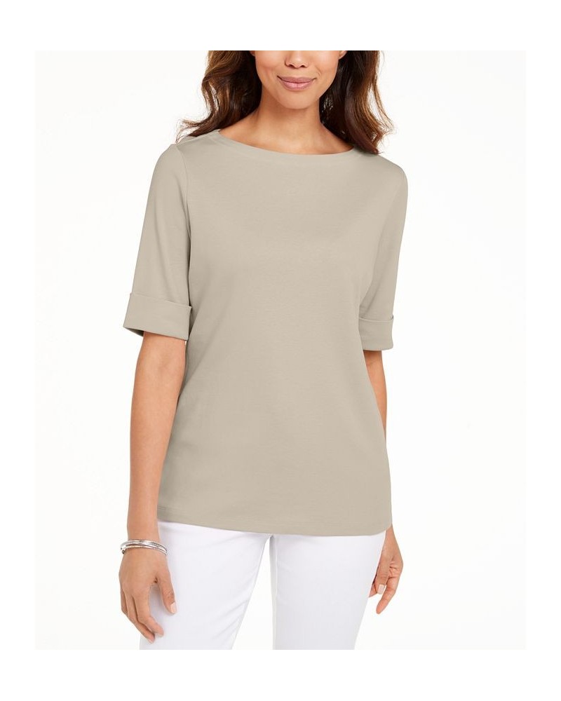 Cotton Boat-Neck Top Deep Black $11.99 Tops