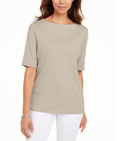 Cotton Boat-Neck Top Deep Black $11.99 Tops