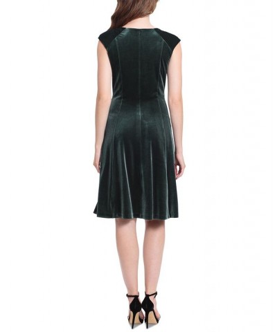 Women's V-Neck Fit & Flare Velvet Dress Green $59.50 Dresses