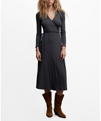 Women's Wrap Ribbed Long Sleeve Dress Gray $34.30 Dresses