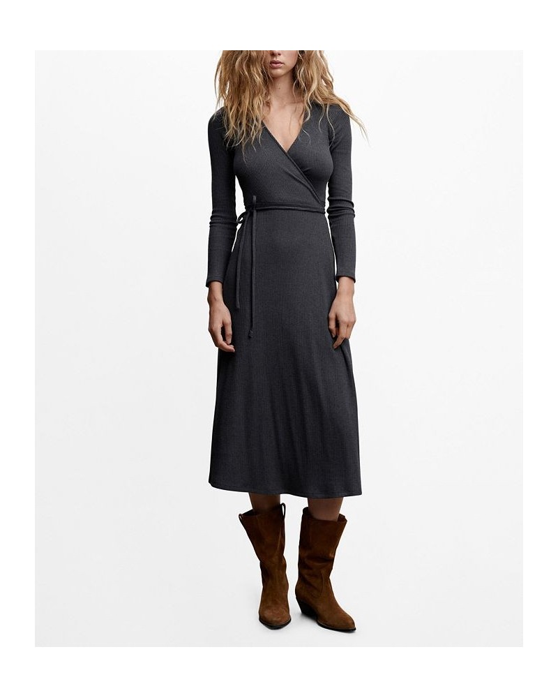 Women's Wrap Ribbed Long Sleeve Dress Gray $34.30 Dresses