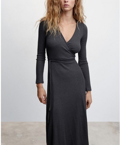 Women's Wrap Ribbed Long Sleeve Dress Gray $34.30 Dresses