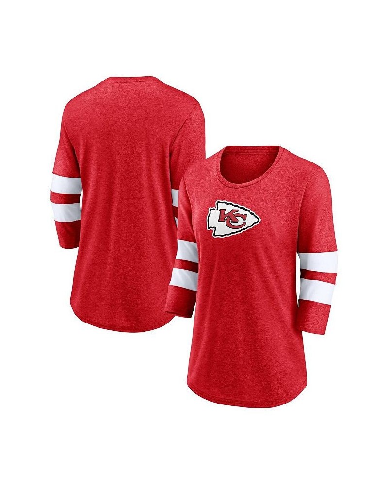 Women's Branded Heathered Red Kansas City Chiefs Primary Logo 3/4 Sleeve Scoop Neck T-shirt Heathered Red $21.60 Tops