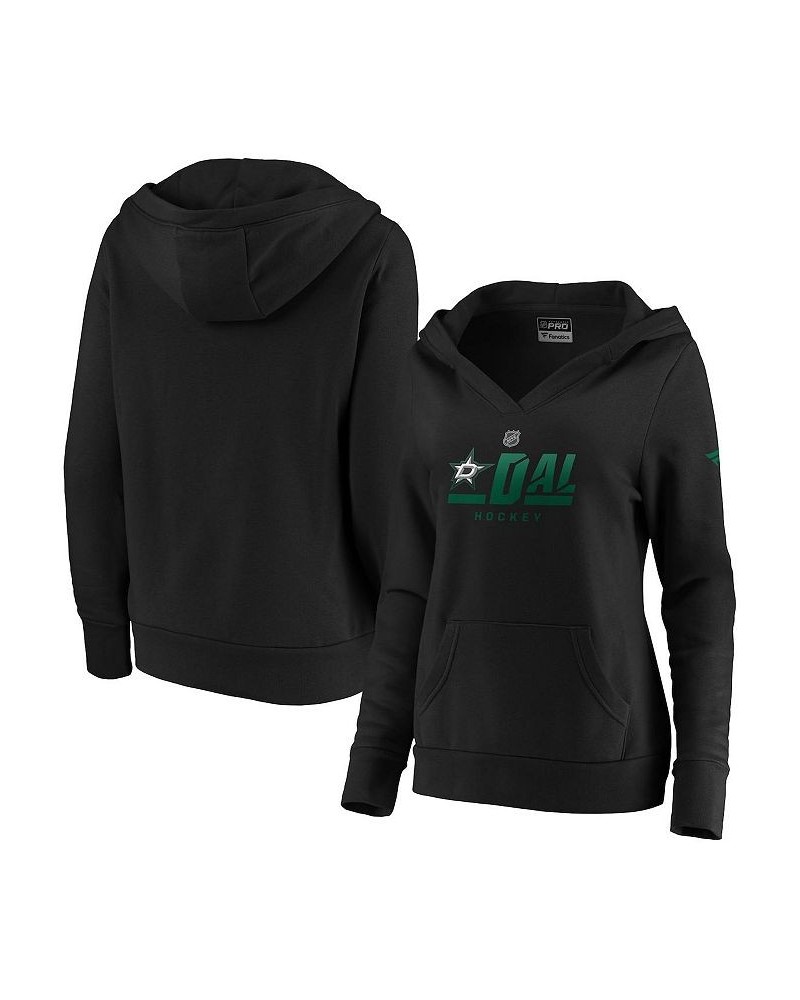 Women's Branded Black Dallas Stars Authentic Pro Secondary Logo V-Neck Pullover Hoodie Black $40.49 Sweatshirts