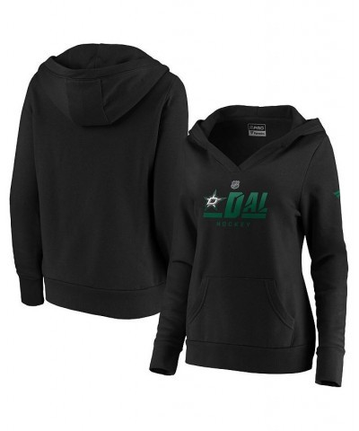 Women's Branded Black Dallas Stars Authentic Pro Secondary Logo V-Neck Pullover Hoodie Black $40.49 Sweatshirts