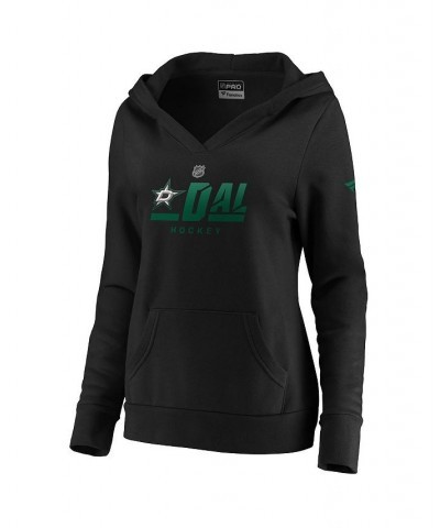 Women's Branded Black Dallas Stars Authentic Pro Secondary Logo V-Neck Pullover Hoodie Black $40.49 Sweatshirts