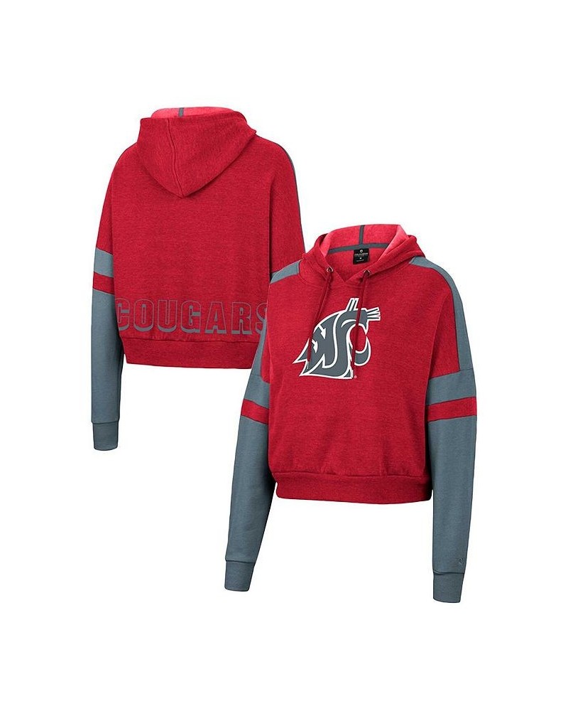 Women's Crimson Washington State Cougars Throwback Stripe Arch Logo Cropped Pullover Hoodie Crimson $31.79 Sweatshirts