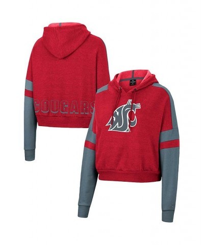 Women's Crimson Washington State Cougars Throwback Stripe Arch Logo Cropped Pullover Hoodie Crimson $31.79 Sweatshirts