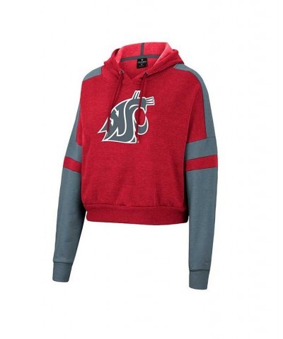 Women's Crimson Washington State Cougars Throwback Stripe Arch Logo Cropped Pullover Hoodie Crimson $31.79 Sweatshirts