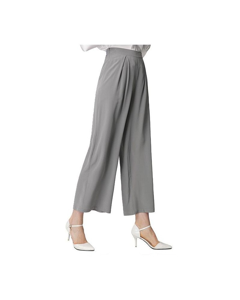 Smooth Silk Wide Leg Cropped Pants for Women Gray $63.94 Pants