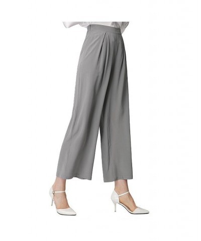 Smooth Silk Wide Leg Cropped Pants for Women Gray $63.94 Pants