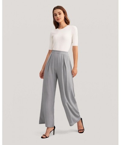 Smooth Silk Wide Leg Cropped Pants for Women Gray $63.94 Pants