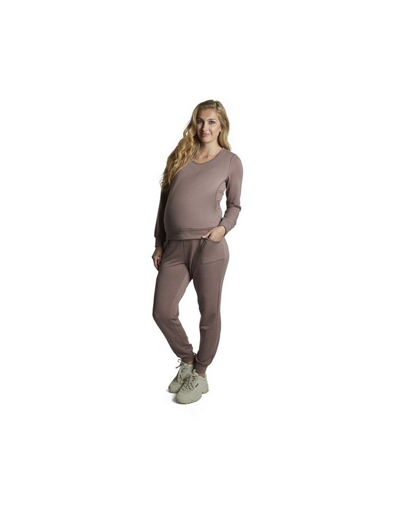 Women's Whitney 2-Piece Maternity/Nursing Top & Pant Set French Terry Coco $36.90 Outfits