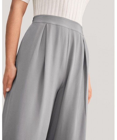 Smooth Silk Wide Leg Cropped Pants for Women Gray $63.94 Pants