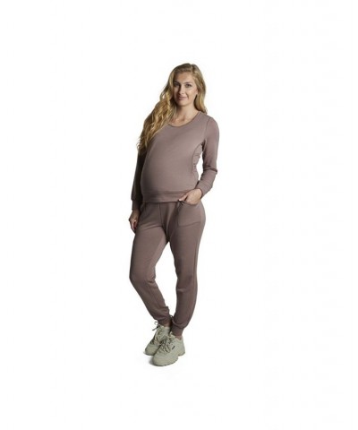 Women's Whitney 2-Piece Maternity/Nursing Top & Pant Set French Terry Coco $36.90 Outfits