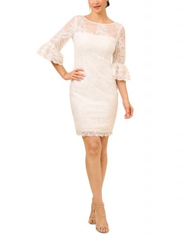 Women's Soutache Embroidered Flare Sleeve Sheath Dress Ivory $59.70 Dresses