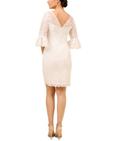 Women's Soutache Embroidered Flare Sleeve Sheath Dress Ivory $59.70 Dresses