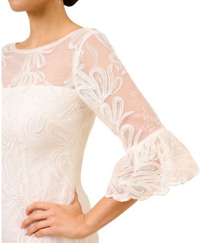 Women's Soutache Embroidered Flare Sleeve Sheath Dress Ivory $59.70 Dresses