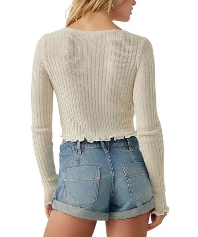 Women's Erica Rib-Knit Cropped Cardigan White $34.56 Sweaters