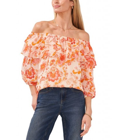 Women's Ruffled Off-The-Shoulder Top Radiant Orange $26.40 Tops