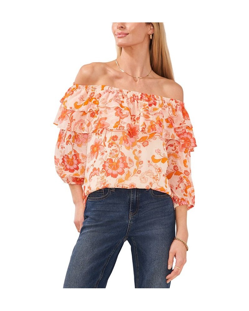 Women's Ruffled Off-The-Shoulder Top Radiant Orange $26.40 Tops