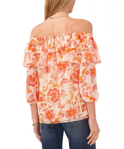 Women's Ruffled Off-The-Shoulder Top Radiant Orange $26.40 Tops