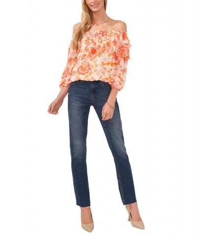 Women's Ruffled Off-The-Shoulder Top Radiant Orange $26.40 Tops