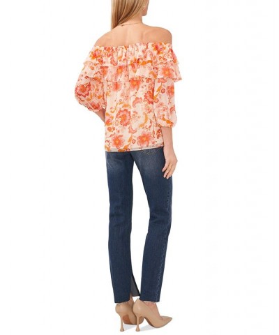 Women's Ruffled Off-The-Shoulder Top Radiant Orange $26.40 Tops