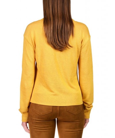 Women's Knotted-Front Long-Sleeve Knit Top Yellow $15.63 Tops