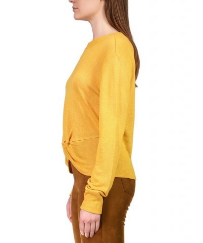 Women's Knotted-Front Long-Sleeve Knit Top Yellow $15.63 Tops